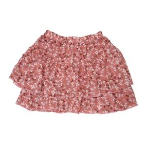 Beautees Floral Tiered Ruffle Mini Skirt Pink White Girls Size S 7 8